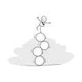 Businessman balancing on four circle balls vector illustration hand drawn with black lines isolated on white background Royalty Free Stock Photo