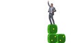 Businessman balancing on top of dice stack in uncertainty concep Royalty Free Stock Photo