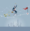 Businessman balancing on unicycle trying to drive through business chart. Business concept vector Royalty Free Stock Photo