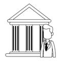 Businessman banker in bank building avatar black and white