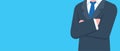 Businessman banner illustration design vector, flat design style, crossed arms business man, businessman in black suit Royalty Free Stock Photo