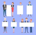 Businessman with banner vector business people holding empty banner isolated on background. Business teams people woman Royalty Free Stock Photo