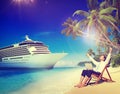 Businessman Beach Cruise Ship Relaxation Concept Royalty Free Stock Photo