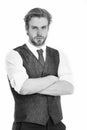 Businessman, bearded man or serious gentleman in waistcoat and t Royalty Free Stock Photo