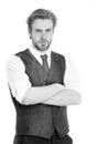 Businessman, bearded man or serious gentleman in waistcoat and t Royalty Free Stock Photo