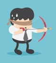 Businessman being blindfolded and the arrow misses the target because of being invisible Royalty Free Stock Photo