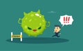 A businessman being chased by a big green virus. vector illustration