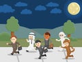 Businessman being chased by a strange creature