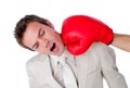 Businessman being hit with a boxing glove Royalty Free Stock Photo