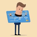 Businessman being imprisoned by the debt of a credit card. Business and finance concept. Vector illustration Royalty Free Stock Photo