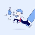 Businessman being kicked by boss. Cartoon character thin line style vector.