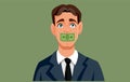 Businessman Being Silenced by Dollar Payment Vector Cartoon Royalty Free Stock Photo