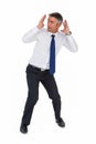 Businessman bending and with head between hands