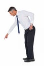 Businessman bending and pointing something down