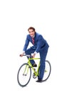 The businessman with bicycle isolated on white background