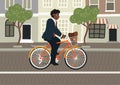 Businessman on bicycle rides to work