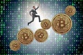 The businessman in bitcoin price increase concept