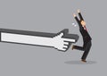 Businessman in black suit attack by digital hand. Creative cartoon vector illustration Royalty Free Stock Photo