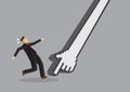 Businessman in black suit attack by digital hand. Creative cartoon vector illustration Royalty Free Stock Photo