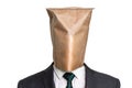 Businessman with a blank paper bag on the head