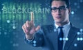 The businessman in blockchain cryptocurrency concept