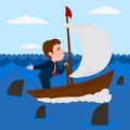 Businessman blowing into the sail boat vector