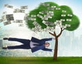 Businessman blown away from the money tree Royalty Free Stock Photo