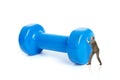 Businessman and blue dumbbells