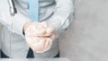 Businessman in blue shirt and tie wash his hands deeply under a faucet with running water. Hand washing is very important to avoid Royalty Free Stock Photo