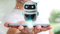 Businessman using digital chatbot robot application 3D rendering Royalty Free Stock Photo