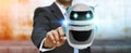 Businessman using digital chatbot robot application 3D rendering