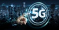 Businessman using 5G network interface 3D rendering Royalty Free Stock Photo