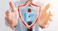 Businessman using modern data shield antivirus 3D rendering Royalty Free Stock Photo