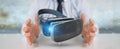 Businessman using virtual reality glasses technology 3D rendering Royalty Free Stock Photo