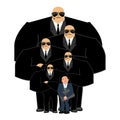 Businessman with bodyguards. VIP protection. Black suit and hand Royalty Free Stock Photo