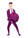 Businessman with boulder vector illustration. Stressed mans carry heavy stone in hands overwhelmed with problem or task