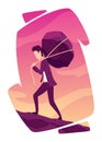 Businessman with boulder vector illustration. Stressed mans carry heavy stone in hands overwhelmed with problem or task Royalty Free Stock Photo