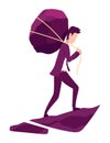 Businessman with boulder vector illustration. Stressed mans carry heavy stone in hands overwhelmed with problem or task