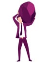 Businessman with boulder vector illustration. Stressed mans carry heavy stone on shoulder overwhelmed with problem or Royalty Free Stock Photo