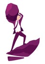 Businessman with boulder vector illustration. Stressed mans carry heavy stone on shoulder overwhelmed with problem or Royalty Free Stock Photo