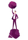 Businessman with boulder vector illustration. Stressed mans carry heavy stone on shoulder overwhelmed with problem or Royalty Free Stock Photo