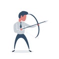 Businessman with bow and arrow. Male holding bow and arrow aiming to shoot. Royalty Free Stock Photo