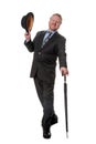 Businessman with bowler hat & brolly - on white Royalty Free Stock Photo