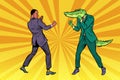 Businessman Boxing with a crocodile Royalty Free Stock Photo