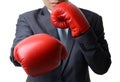 Businessman with boxing glove punch to the goal, business concep Royalty Free Stock Photo