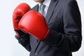 businessman with boxing glove ready to fight with problem, business concept Royalty Free Stock Photo