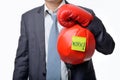 Businessman with boxing glove ready to fight with work, business Royalty Free Stock Photo