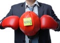 Businessman with boxing glove ready to fight with work, business Royalty Free Stock Photo