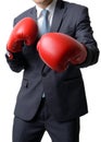 Businessman with boxing glove ready to fight with work, business Royalty Free Stock Photo