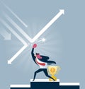 Businessman in boxing gloves punching arrow for protect trophy - Business concept vector